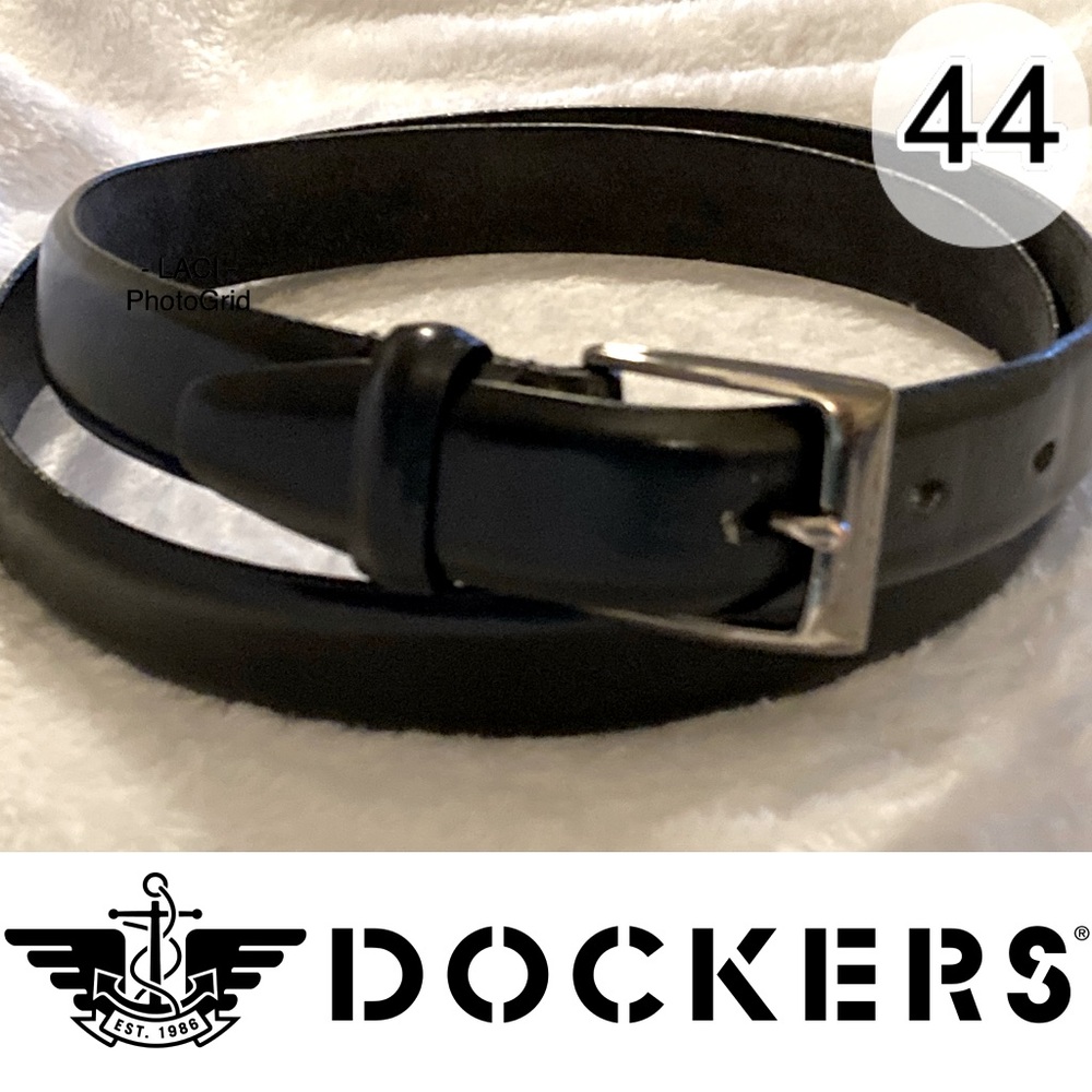 3/$25 44 Leather Belt Dockers Black with Platinum Silver Tone Buckle